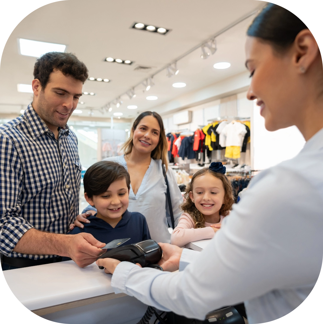 Family using their debit card