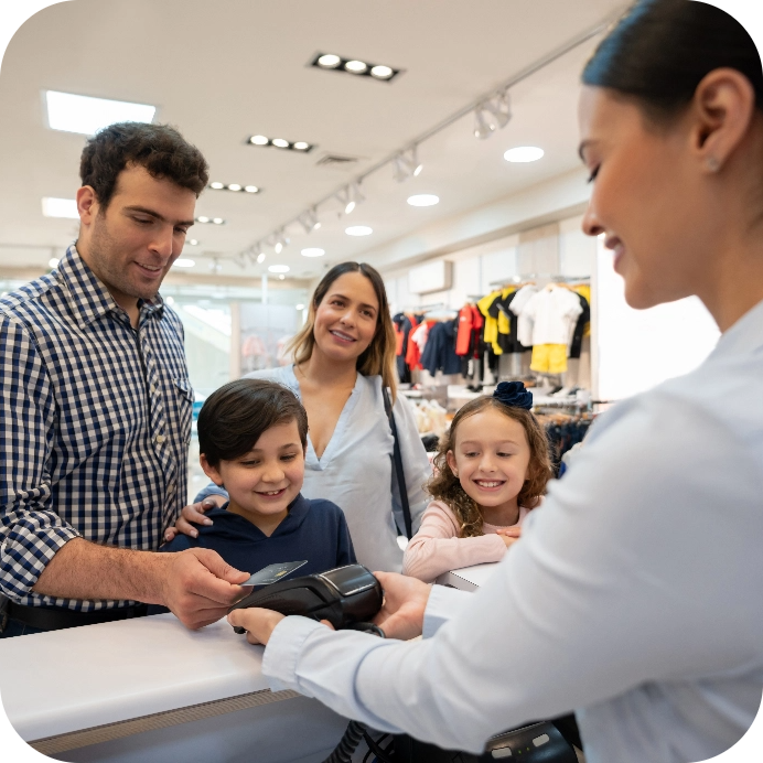 Family using their debit card